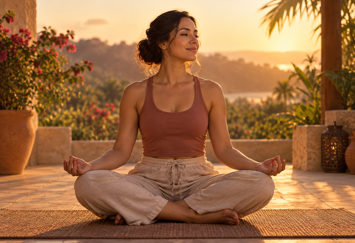 Person practicing mindfulness in the sunset