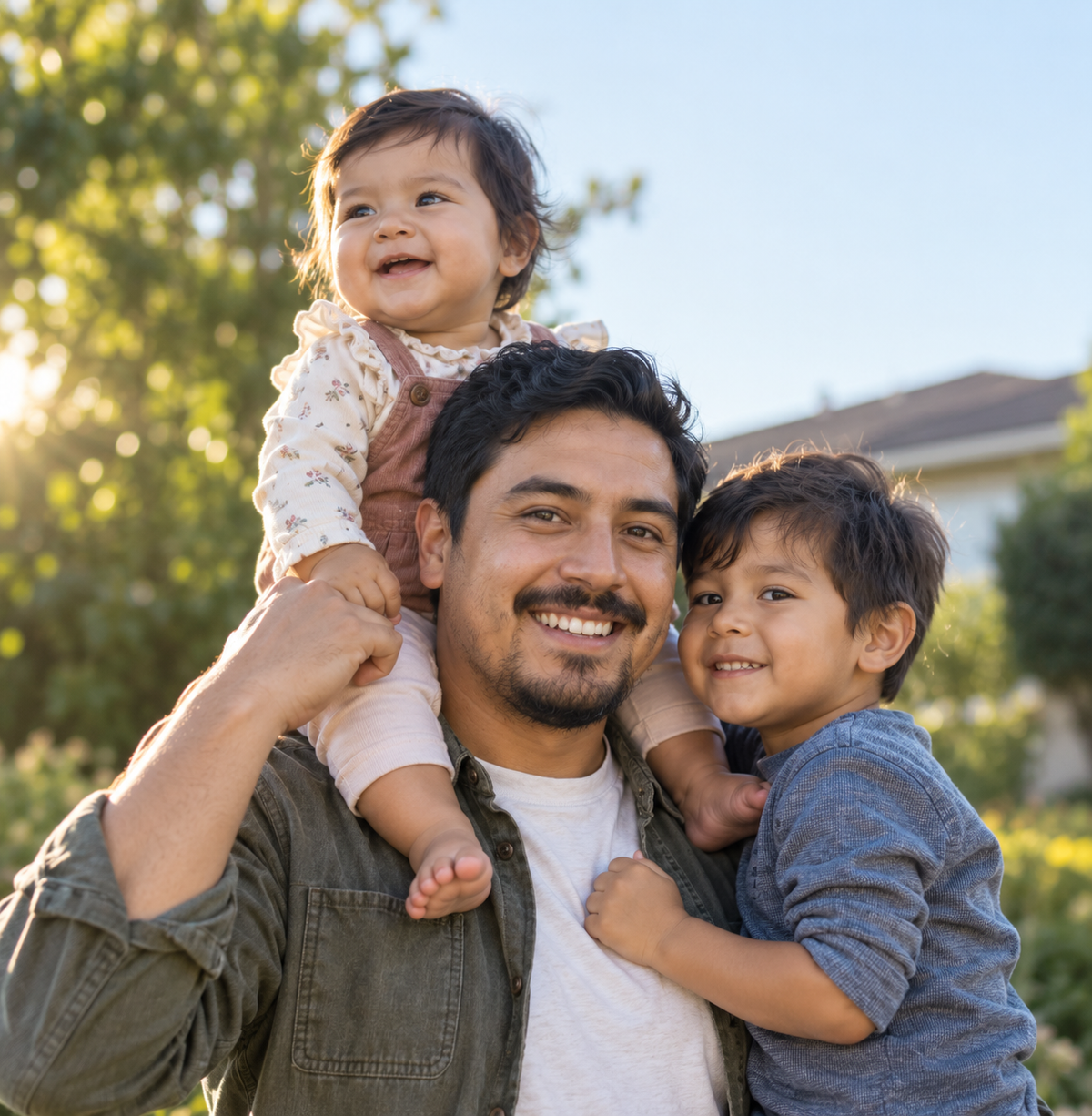 A father with two young children
